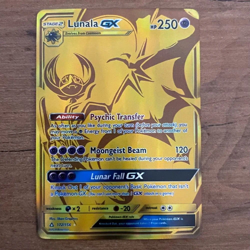 Pokemon | Other | Gold Full Art Lunala Gx Ultra Rare Pokemon Sm3a Hidden  Fates Black Star Rare | Poshmark
